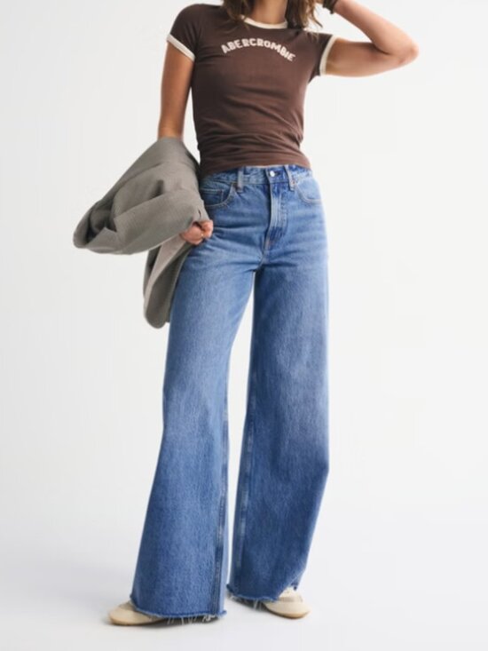 Abercrombie & Fitch Denim - NWT Abercrombie & Fitch High Rise Wide Leg Jean Lightweight Drapey Rigid Raw Hem